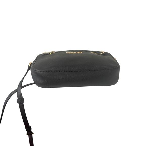 Michael Kors Jet Set Large Saffiano Leather Crossbody Bag Black Gold 35S1GTTC7L - Picture 6 of 16